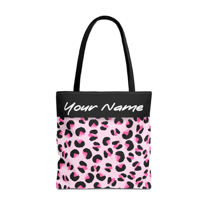 Pretty in Pink Leopard Name Print Tote Bag - 18x18 Design Seamless