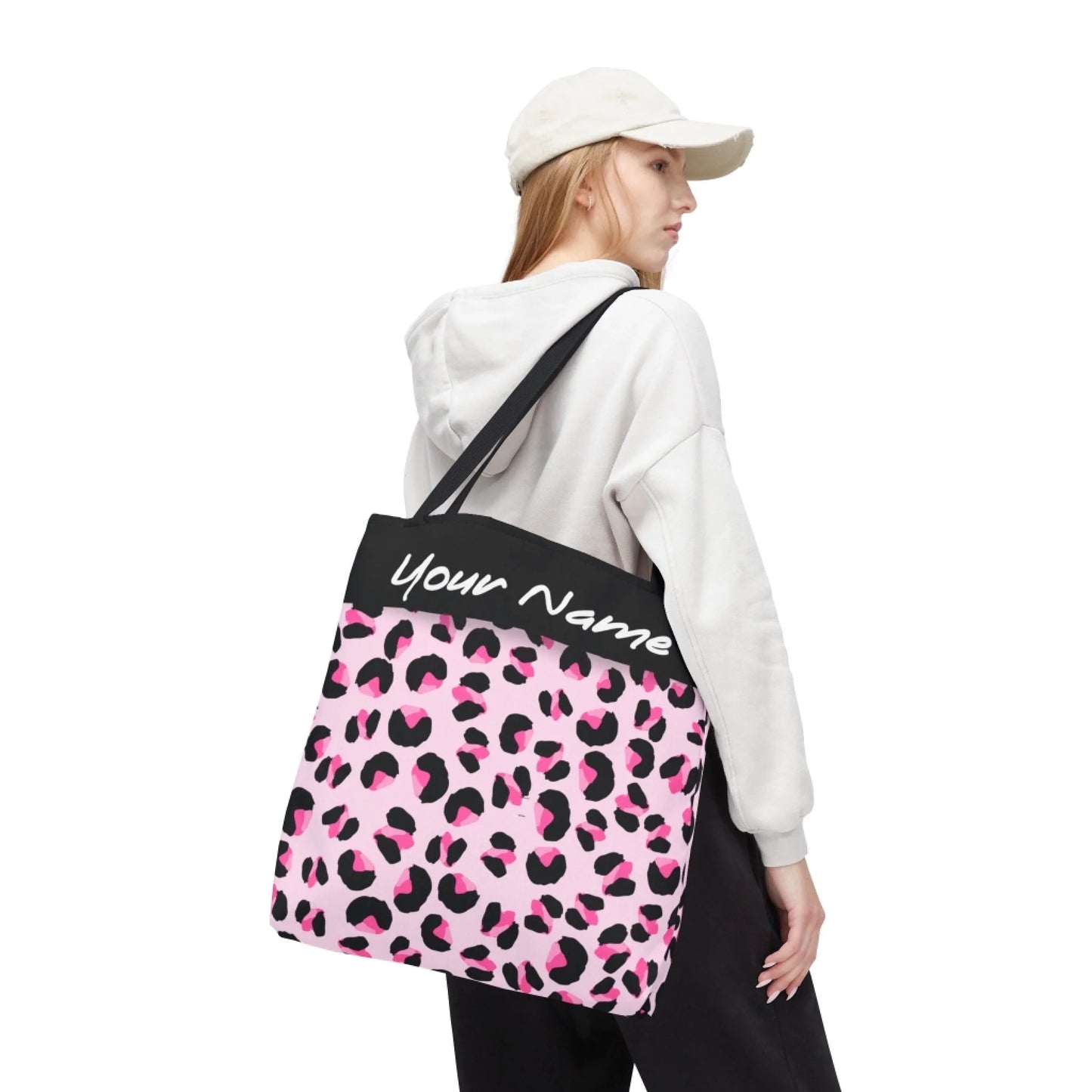 Pretty in Pink Leopard Name Print Tote Bag - 18x18 Design Lifestyle2