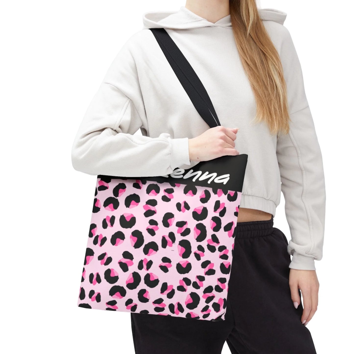 Pretty in Pink Leopard Name Print Tote Bag - 16x16 Design LIfestyle