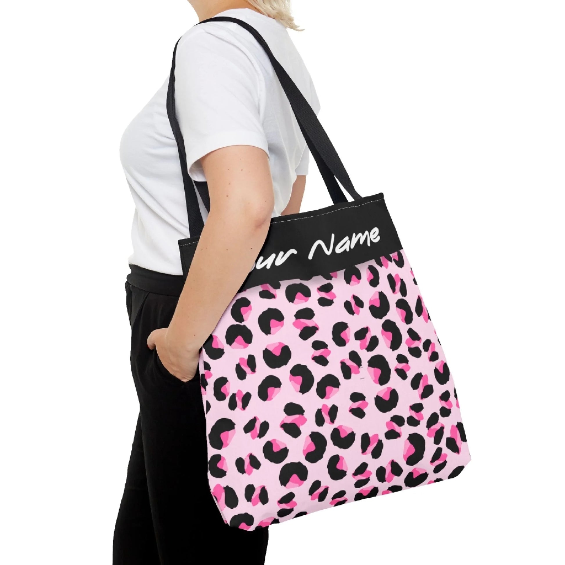 Pretty in Pink Leopard Name Print Tote Bag - 18x18 Design Lifestyle