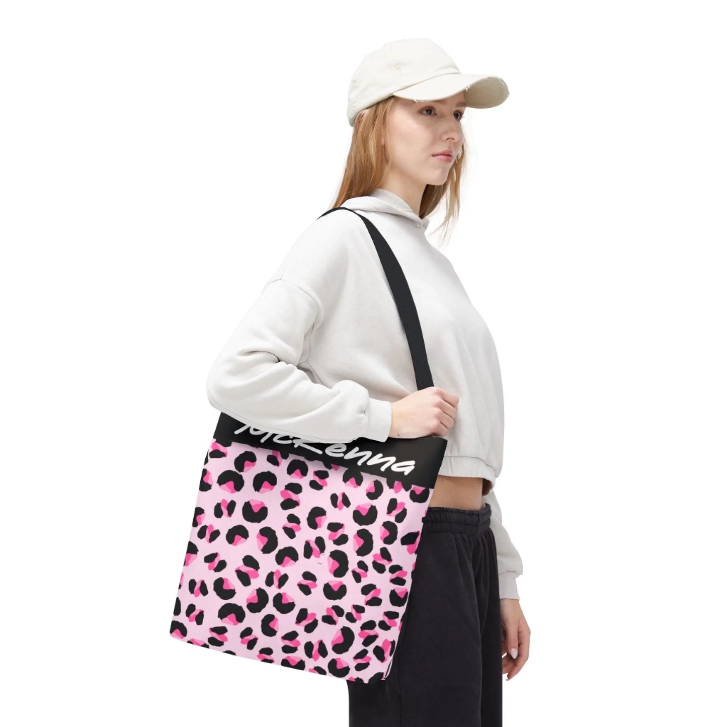 Pretty in Pink Leopard Name Print Tote Bag - 18x18 Design Lifestyle 3