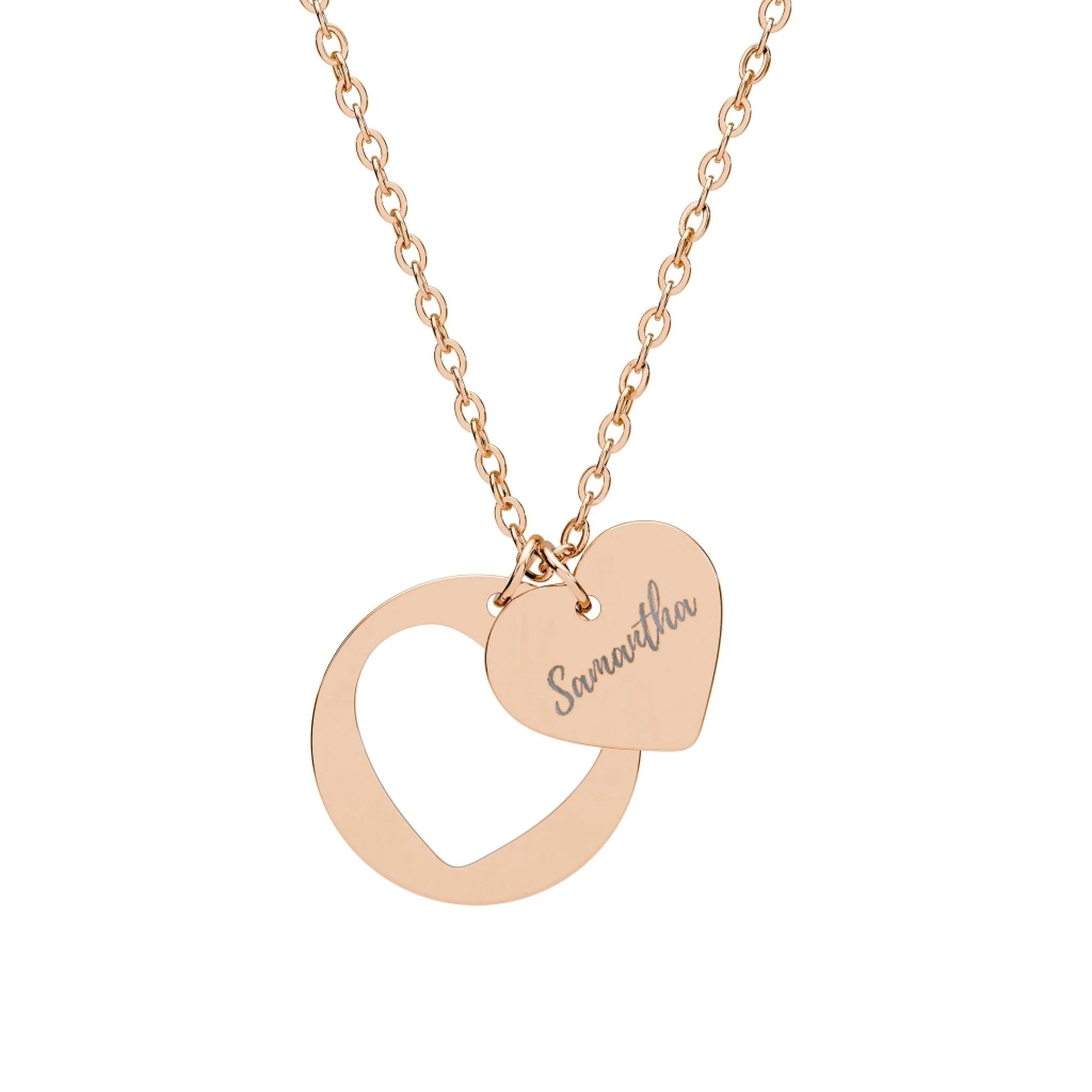 Heart Cutout Engraved Name Necklace - Rose Gold Mockup PZ