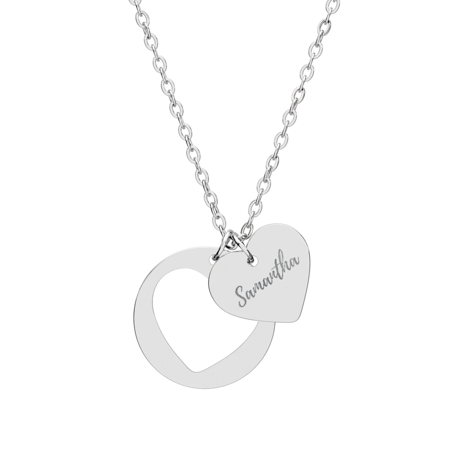 Heart Cutout Engraved Name Necklace - Silver Mockup PZ