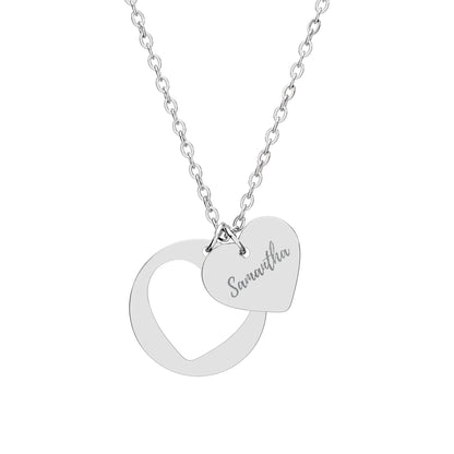 Heart Cutout Engraved Name Necklace - Silver Mockup PZ