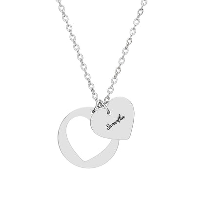 Heart Cutout Engraved Name Necklace - Silver Mockup