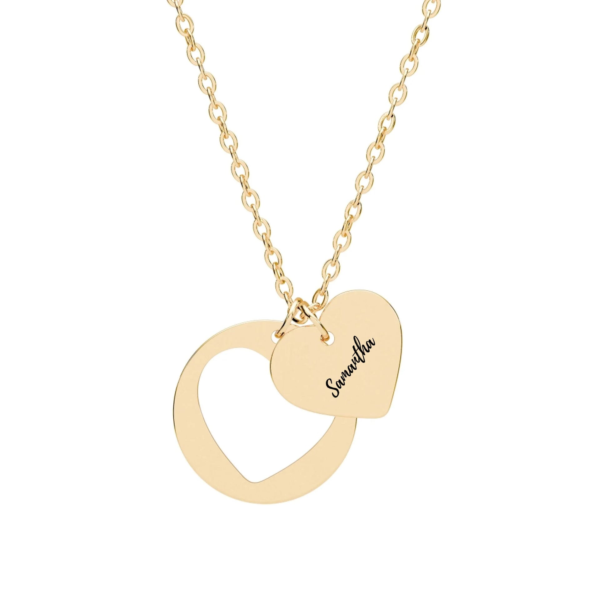 Heart Cutout Engraved Name Necklace - Gold Mockup