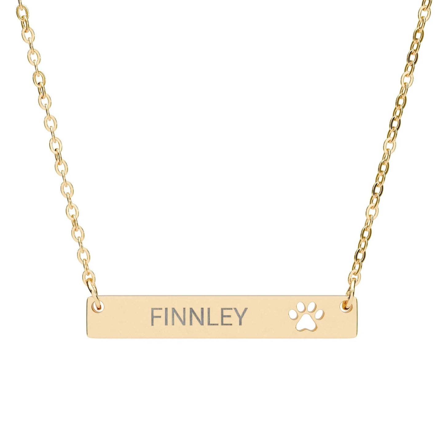 CutoutPawBarNecklace_Front_Gold Personalized