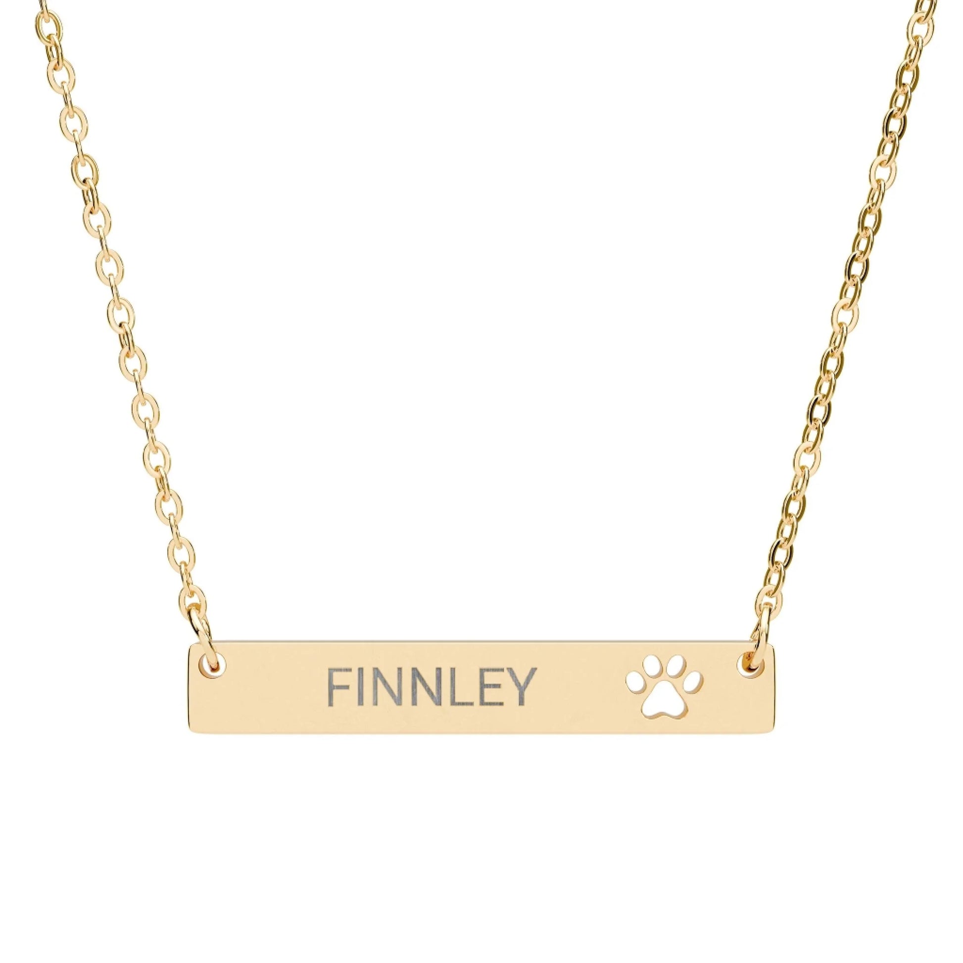 CutoutPawBarNecklace_Front_Gold Personalized