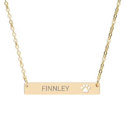 CutoutPawBarNecklace_Front_Gold Personalized