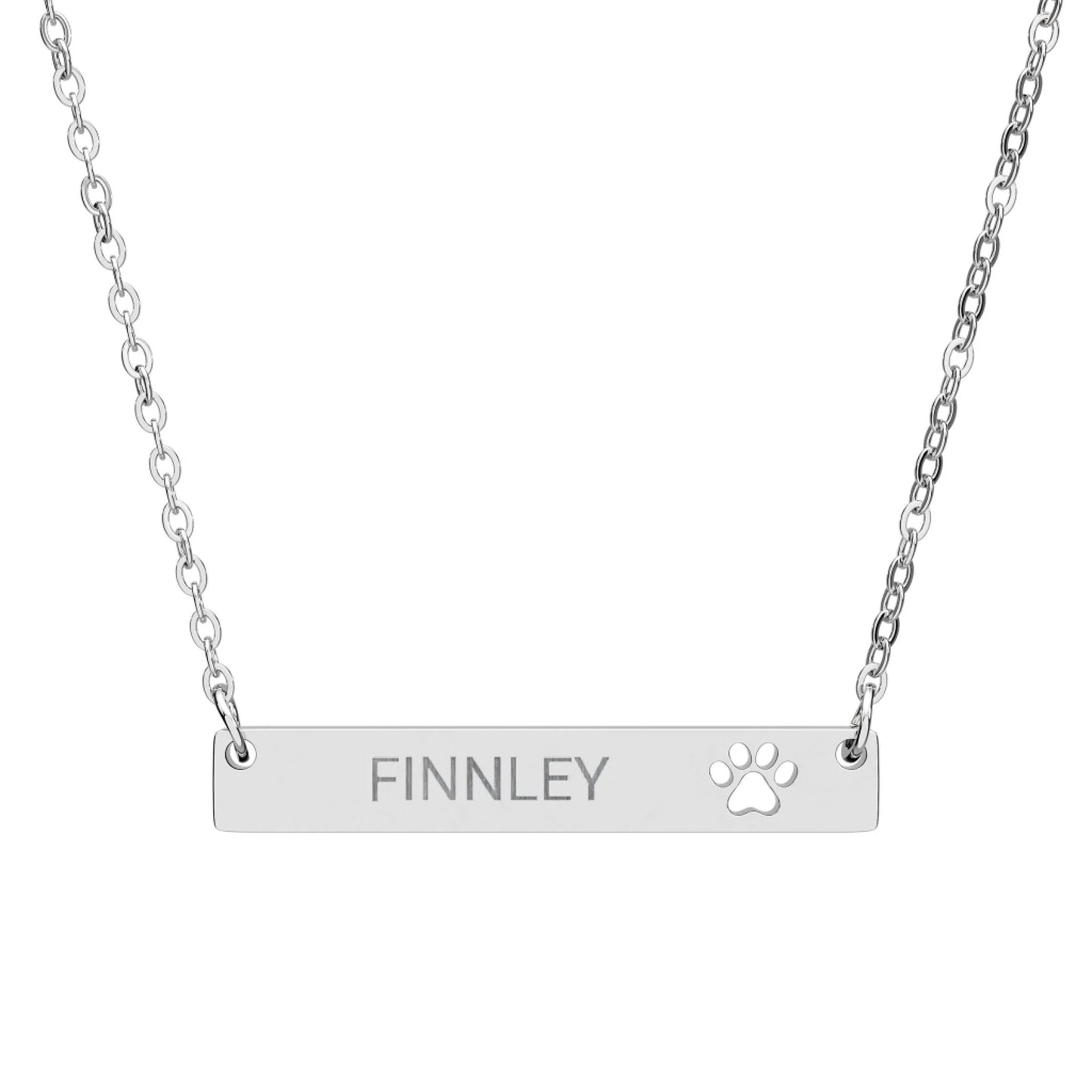 CutoutPawBarNecklace_Front_Silver Personalized