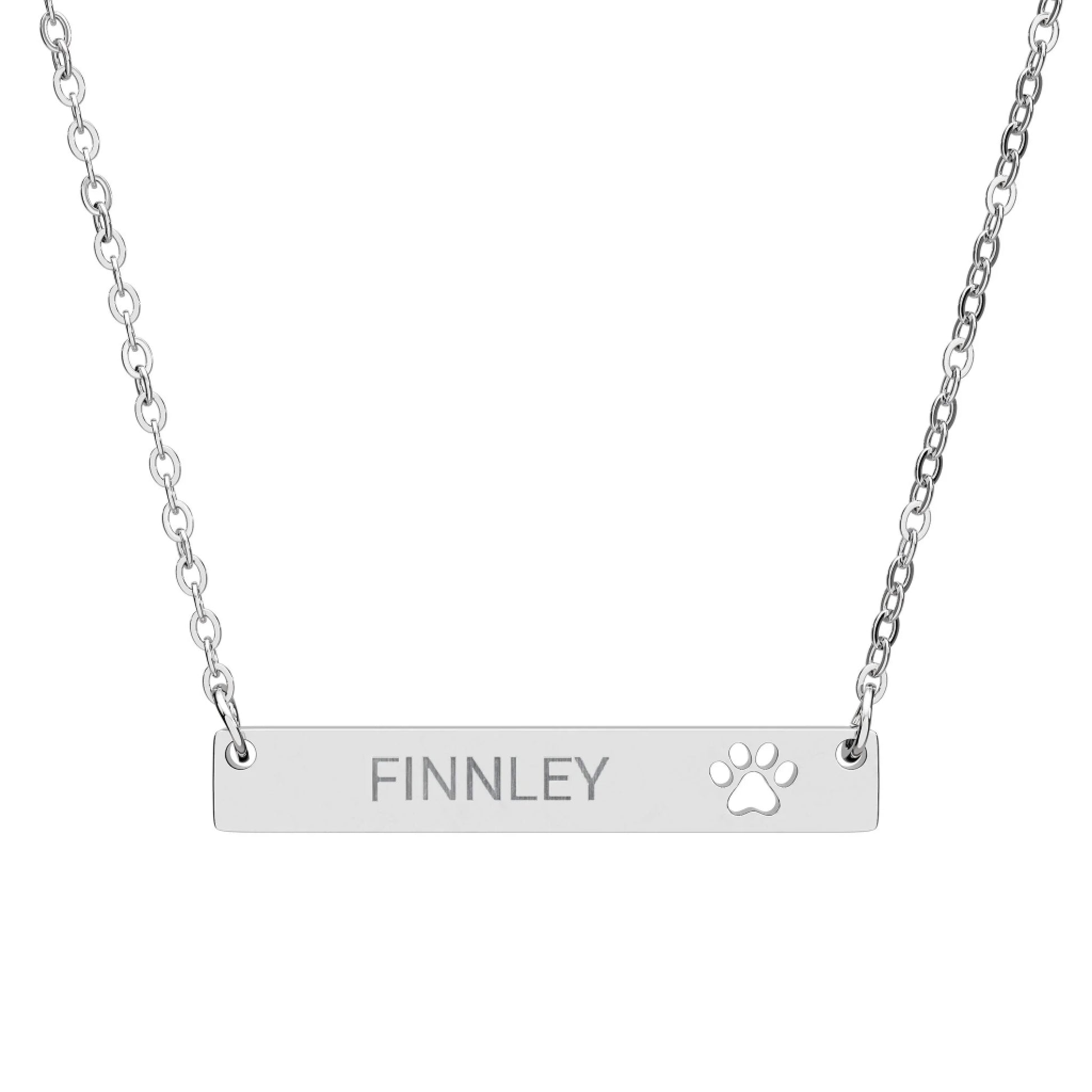 CutoutPawBarNecklace_Front_Silver Personalized