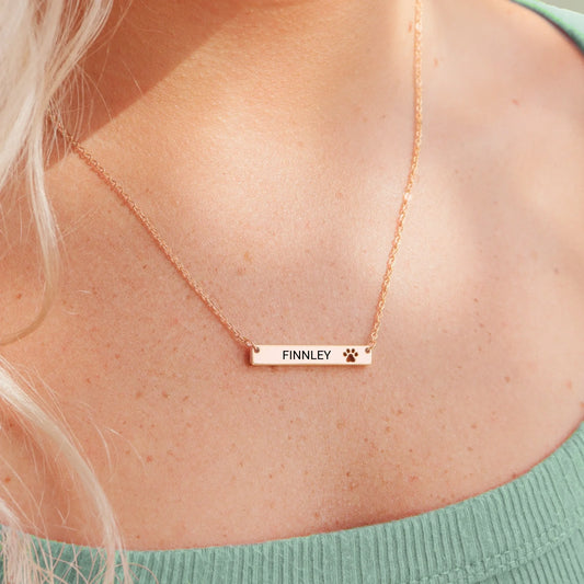 Pawprint Cutout Name Bar Necklace