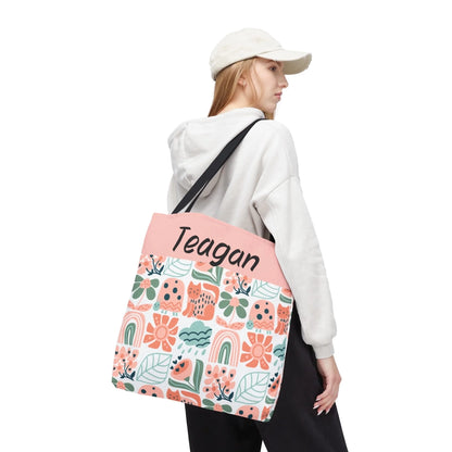 Boho Floral Block Name Tote Bag Personalized Lifestyle Side 2
