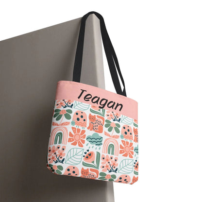 Boho Floral Block Name Tote Bag Personalized Lifestyle Hanging
