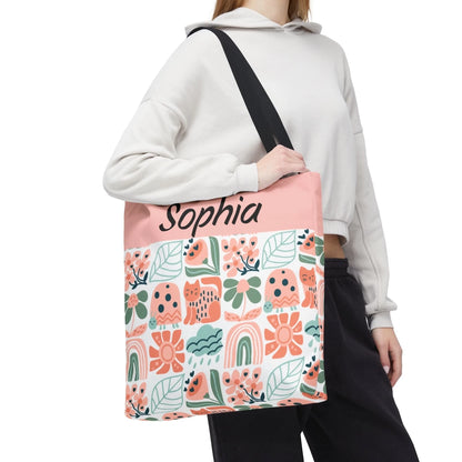 Boho Floral Block Name Tote Bag Personalized Lifestyle Side 3