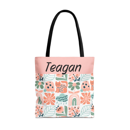 Boho Floral Block Name Tote Bag Personalized Seamless