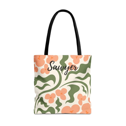 Impressionist Floral Name Tote Bag Seamless