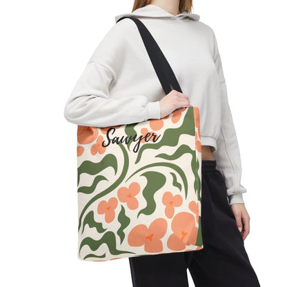 Impressionist Floral Name Tote Bag Enviro Profile 3