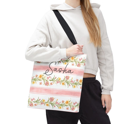 Spring Garland Name Tote Bag 16x16 front
