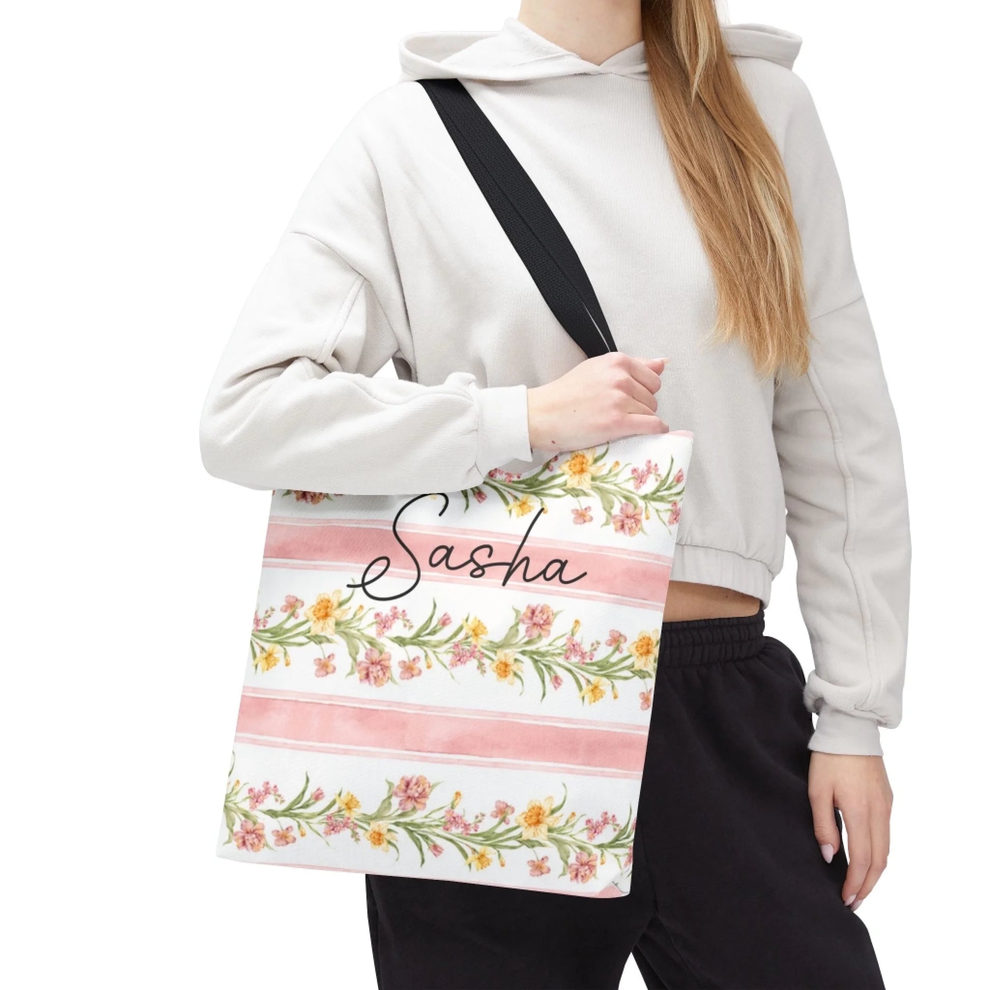 Spring Garland Name Tote Bag 16x16 front