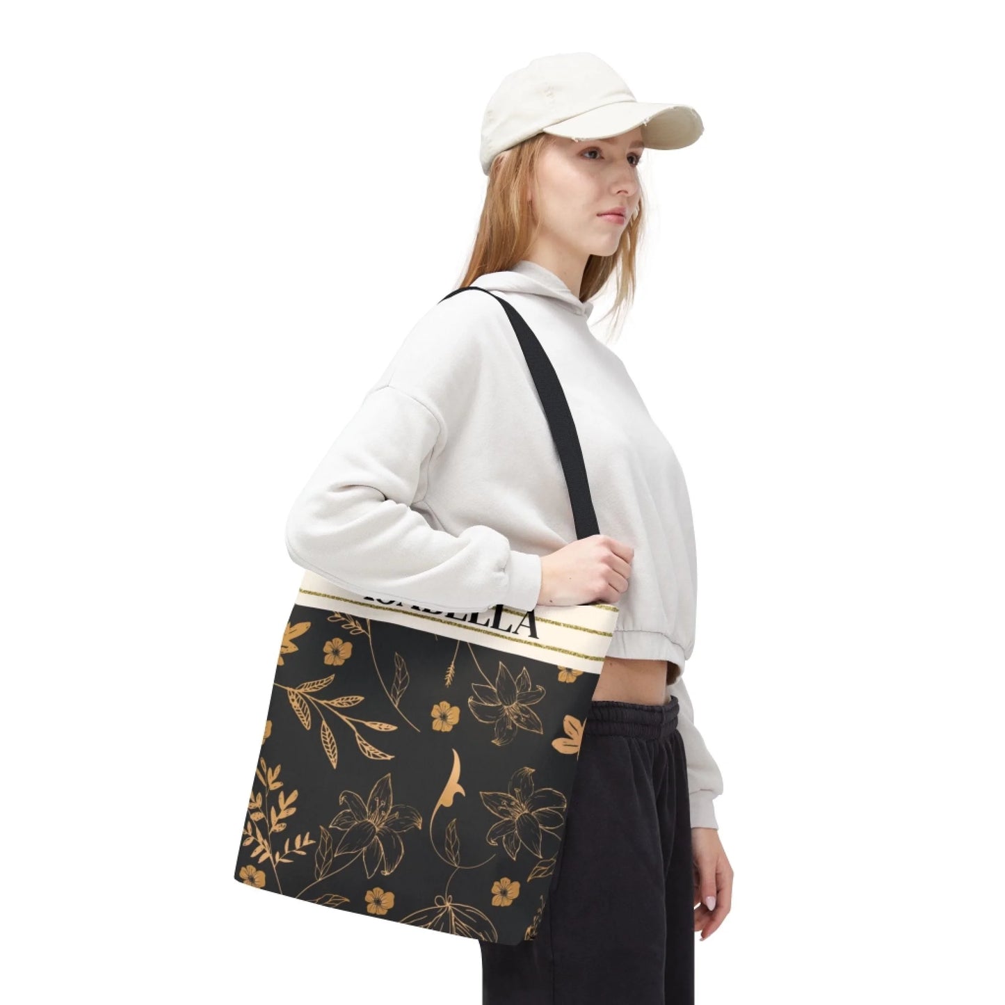 Golden Floral Name Tote Bag Enviro Profile 2