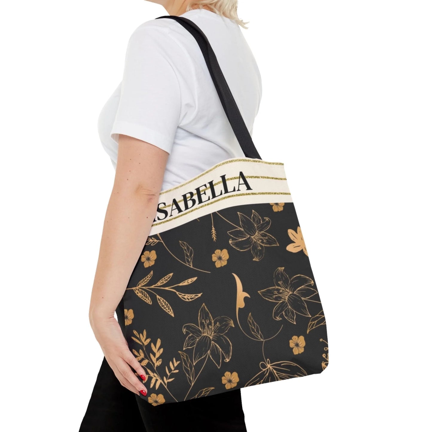 Golden Floral Name Tote Bag Enviro Profile