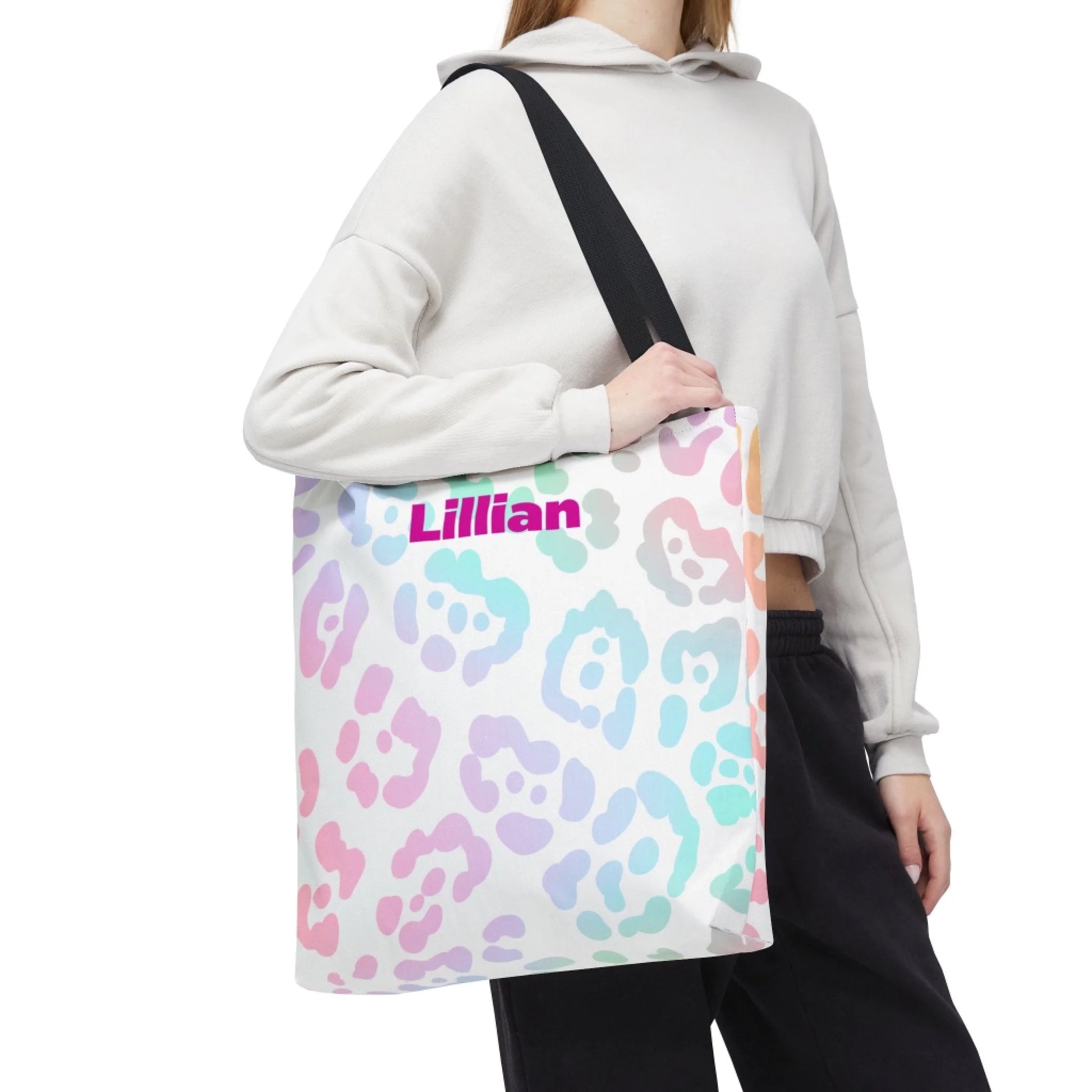 Rainbow Leopard 18x18 Tote Bag Personalized Side Profile revised