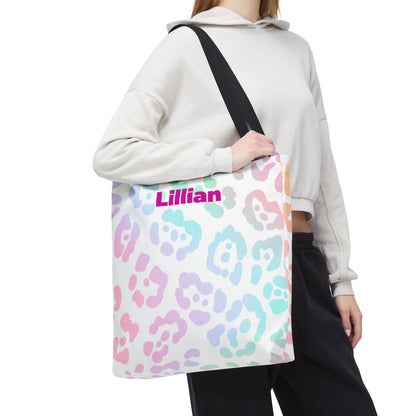 Rainbow Leopard 18x18 Tote Bag Personalized Side Profile revised