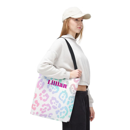 Rainbow Leopard 18x18 Tote Bag Personalized Side Profile