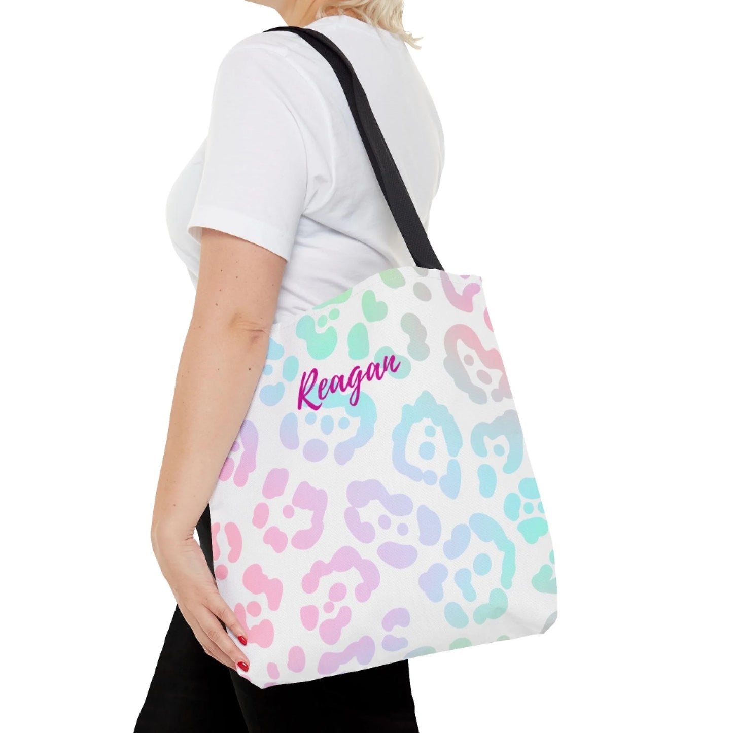 Rainbow Leopard 18x18 Tote Bag Personalized Side Profile 3 script