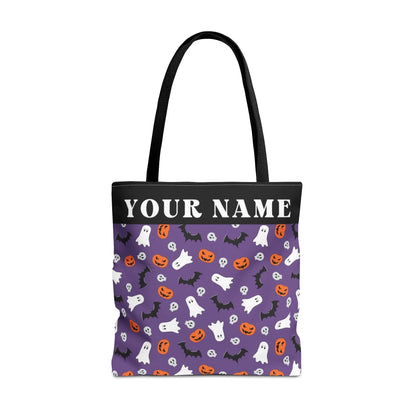 Boo! Pumpkin Halloween Name Tote Bag -18x18 Printify Seamless
