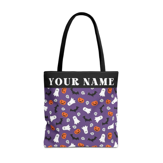 Boo! Pumpkin Halloween Name Tote Bag -18x18 Printify Seamless