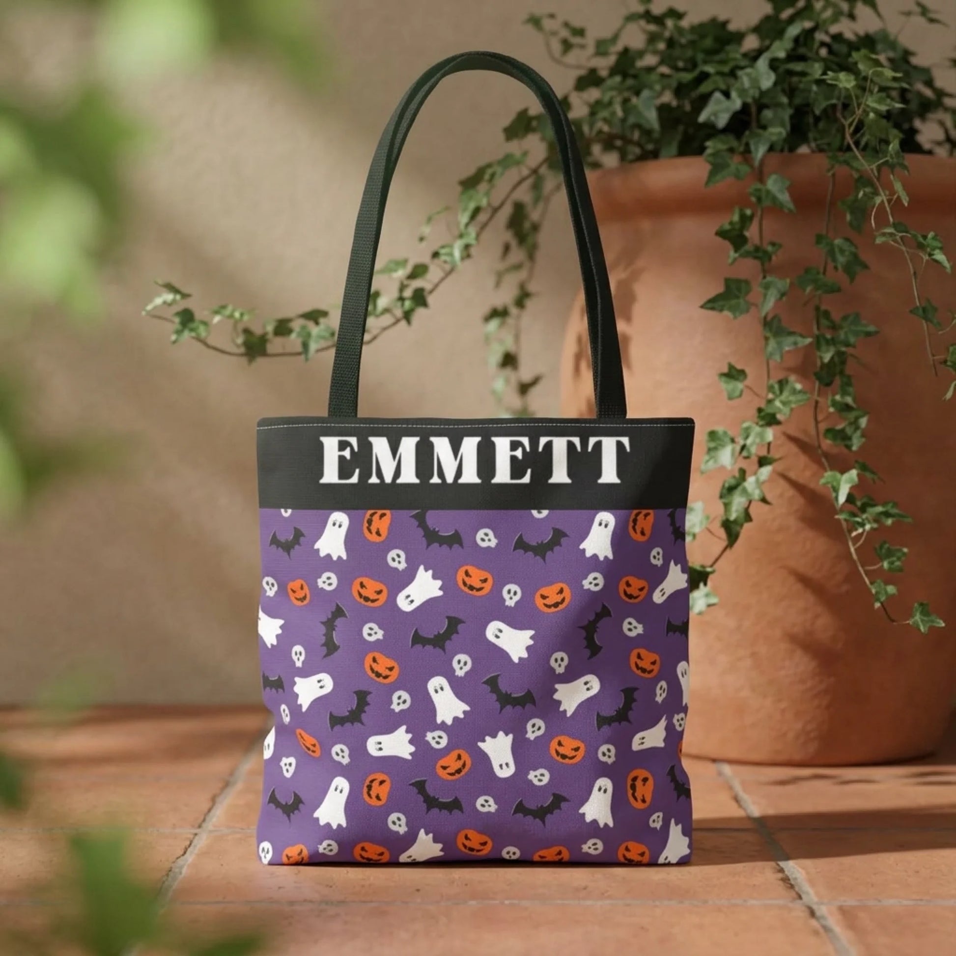 Boo! Pumpkin Halloween Name Tote Bag -16x16 Printify Placed Art