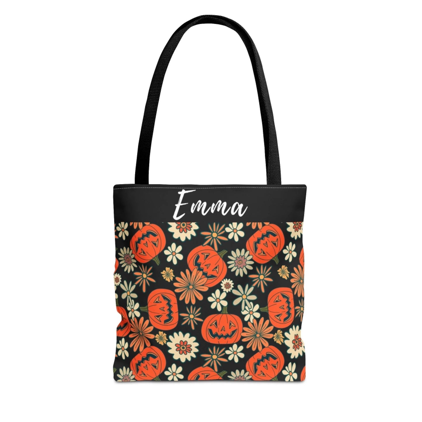 Floral Fall Pumpkin Name Tote Bag -18x18 Seamless