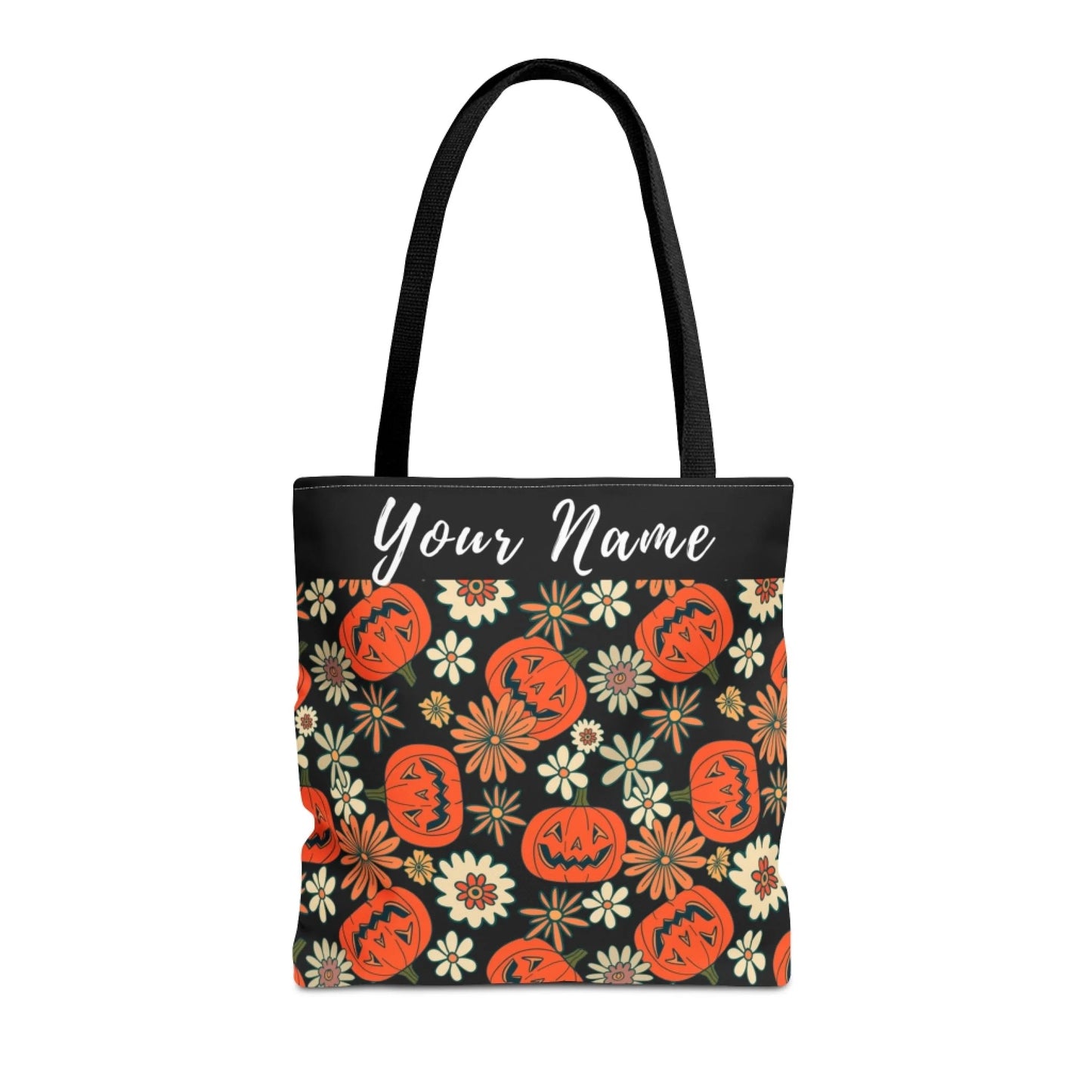 Floral Fall Pumpkin Name Tote Bag -16x16 Seamless
