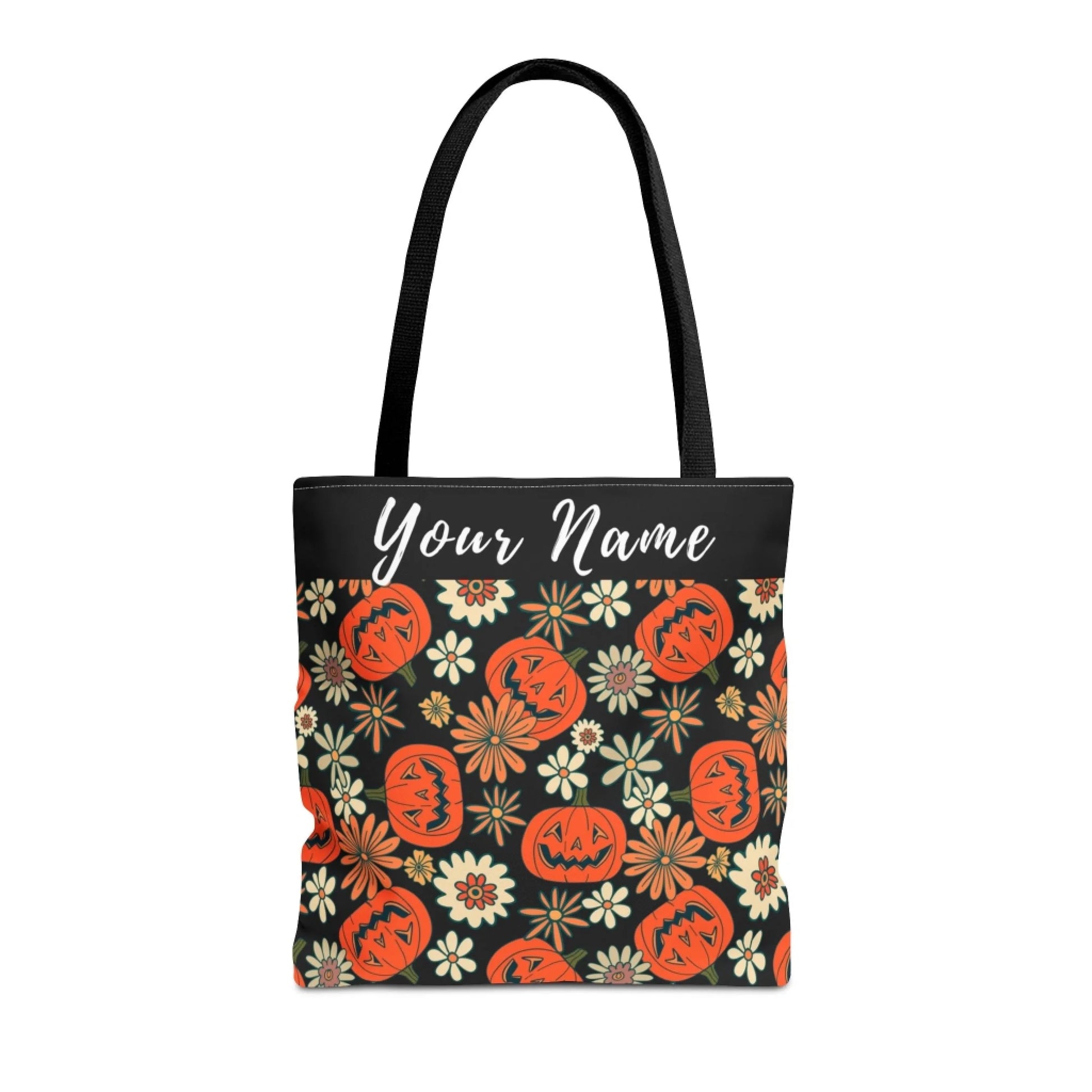 Floral Fall Pumpkin Name Tote Bag -16x16 Seamless