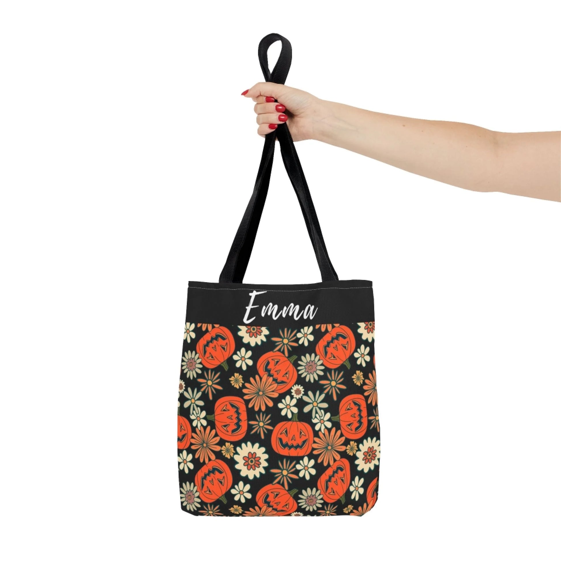 Floral Fall Pumpkin Name Tote Bag -18x18 Talent 1