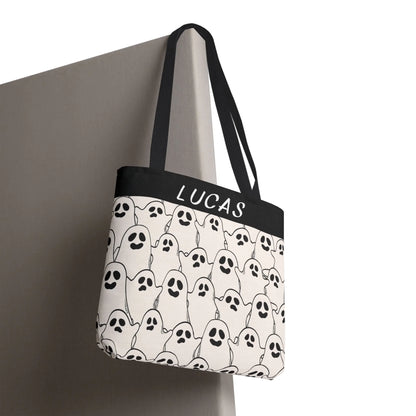 Ghosty Gouls Halloween Name Tote Bag 16x16 Hanging