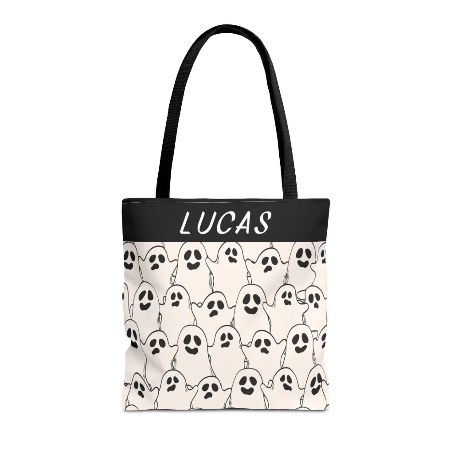 Ghosty Gouls Halloween Name Tote Bag 16x16 Seamless