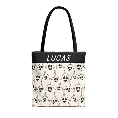 Ghosty Gouls Halloween Name Tote Bag 16x16 Seamless