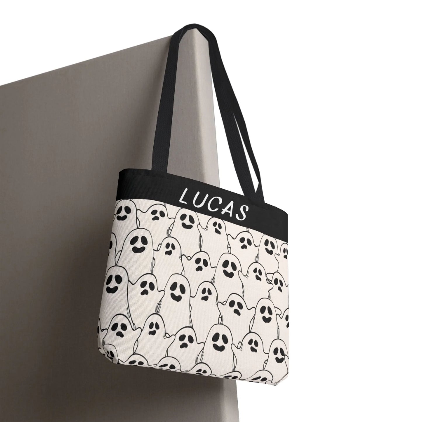 Ghosty Gouls Halloween Name Tote Bag 16x16 Hanging