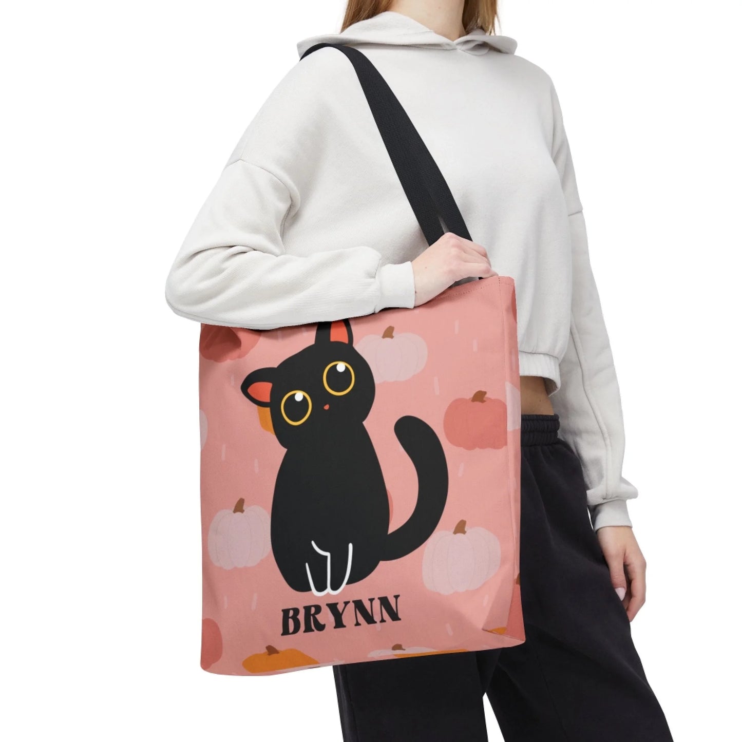 Pumpkin Kitty Cat Name Tote Bag -16x16 Lifestyle 2