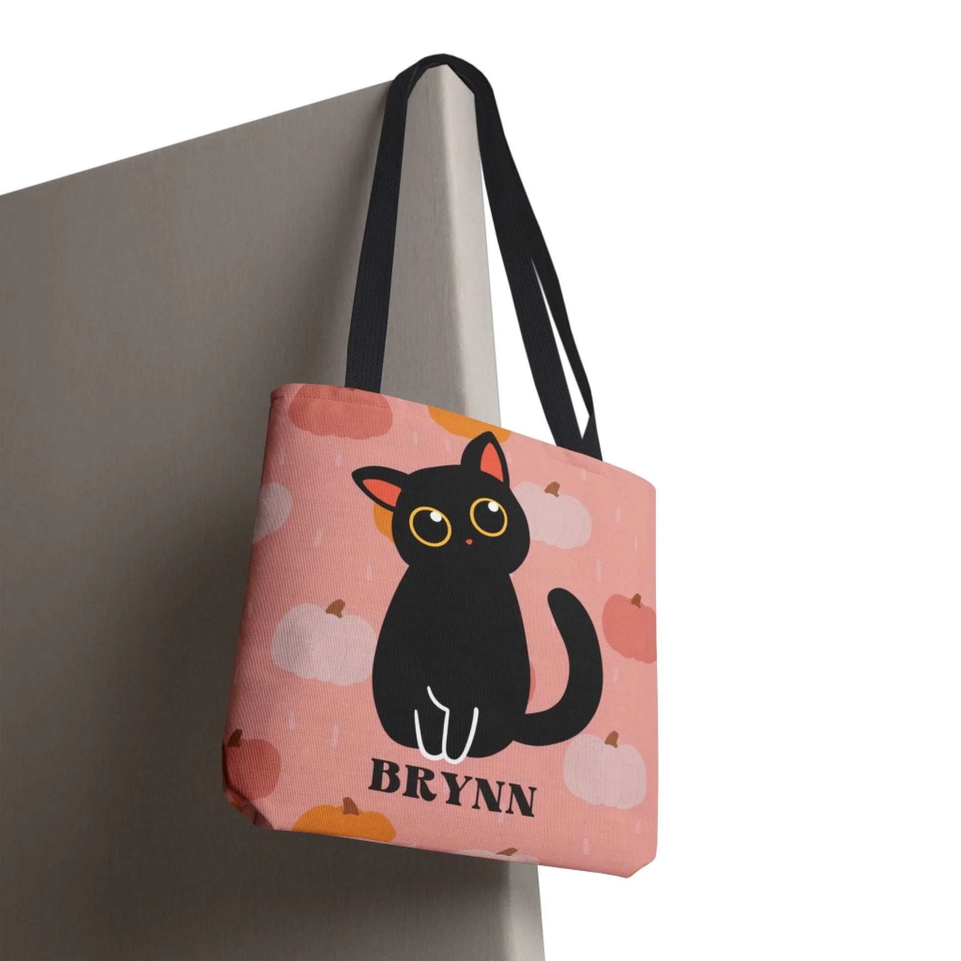 Pumpkin Kitty Cat Name Tote Bag -16x16 Hanging
