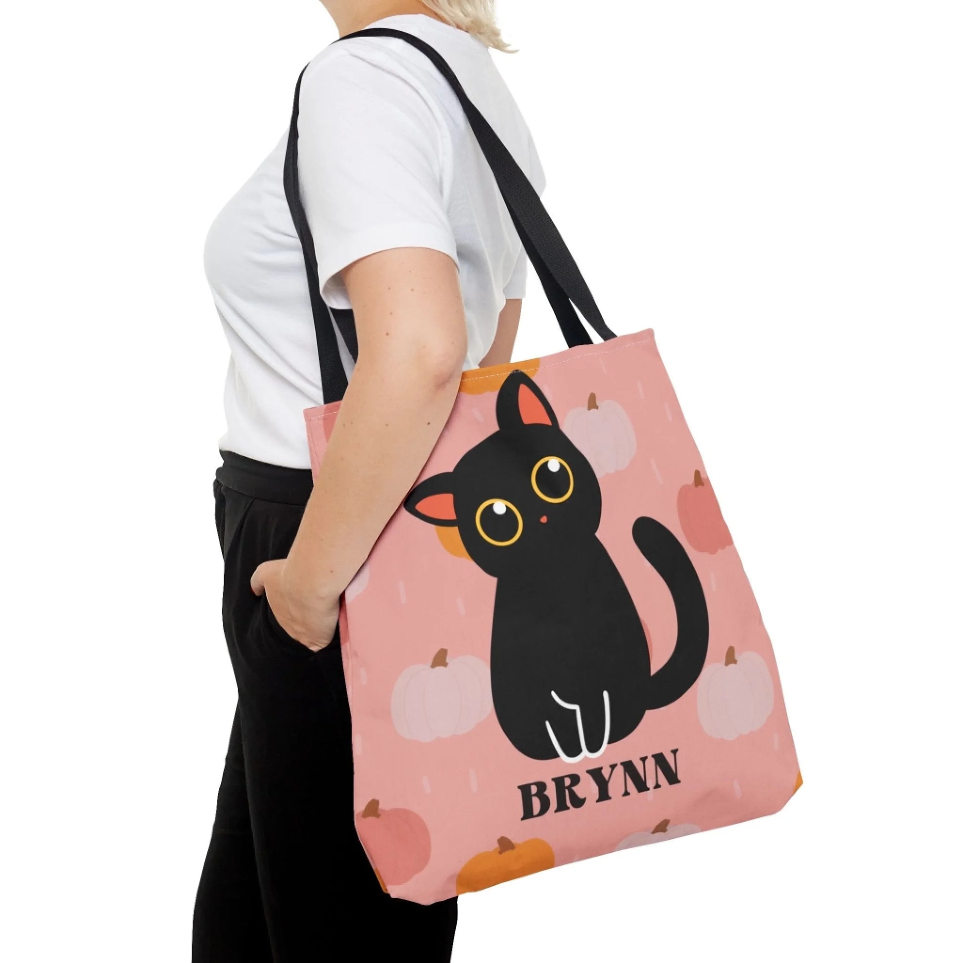 Pumpkin Kitty Cat Name Tote Bag -16x16 Lifestyle