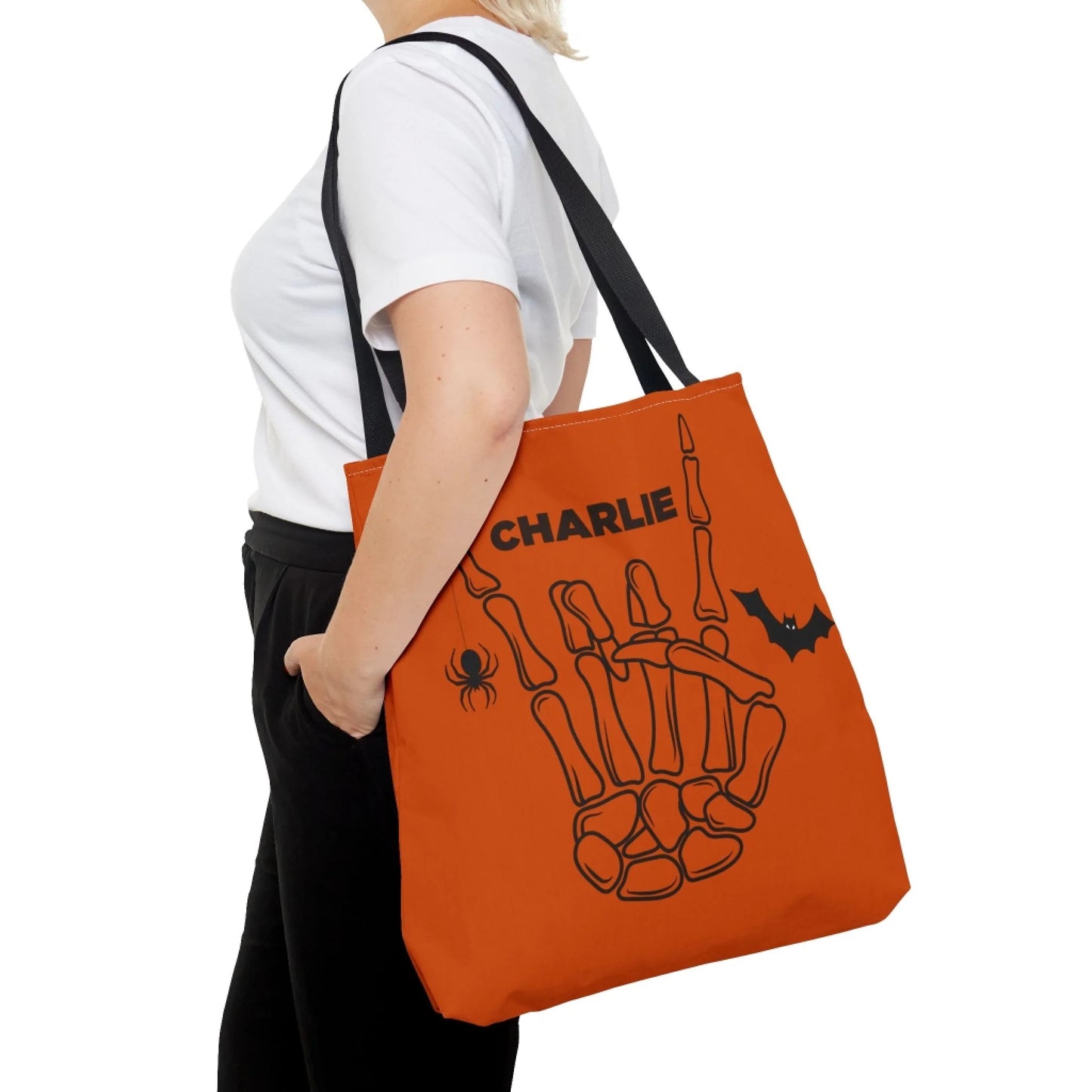 Rock On Halloween Skeleton Name Tote Bag 18x18 Lifestyle