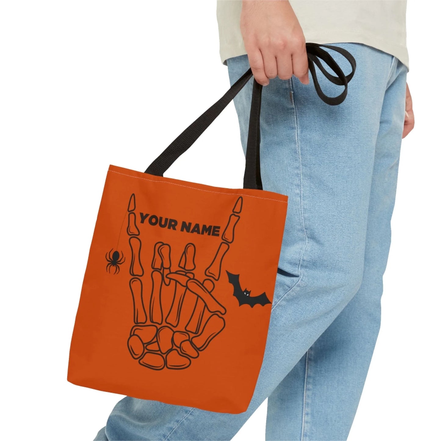 Rock On Halloween Skeleton Name Tote Bag 16x16 Lifestyle 2
