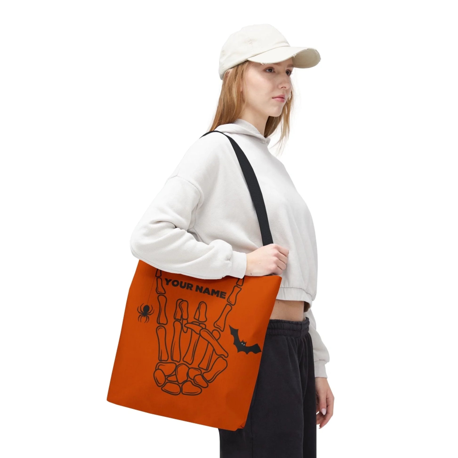 Rock On Halloween Skeleton Name Tote Bag 16x16 Lifestyle 3