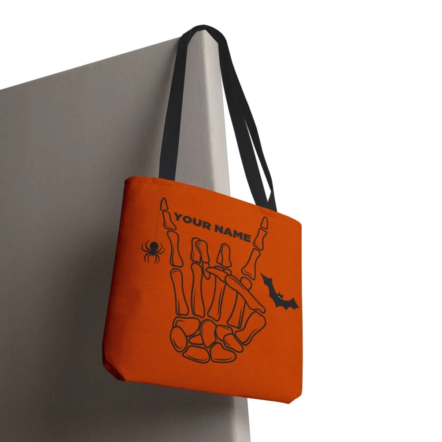 Rock On Halloween Skeleton Name Tote Bag 16x16 Hanging