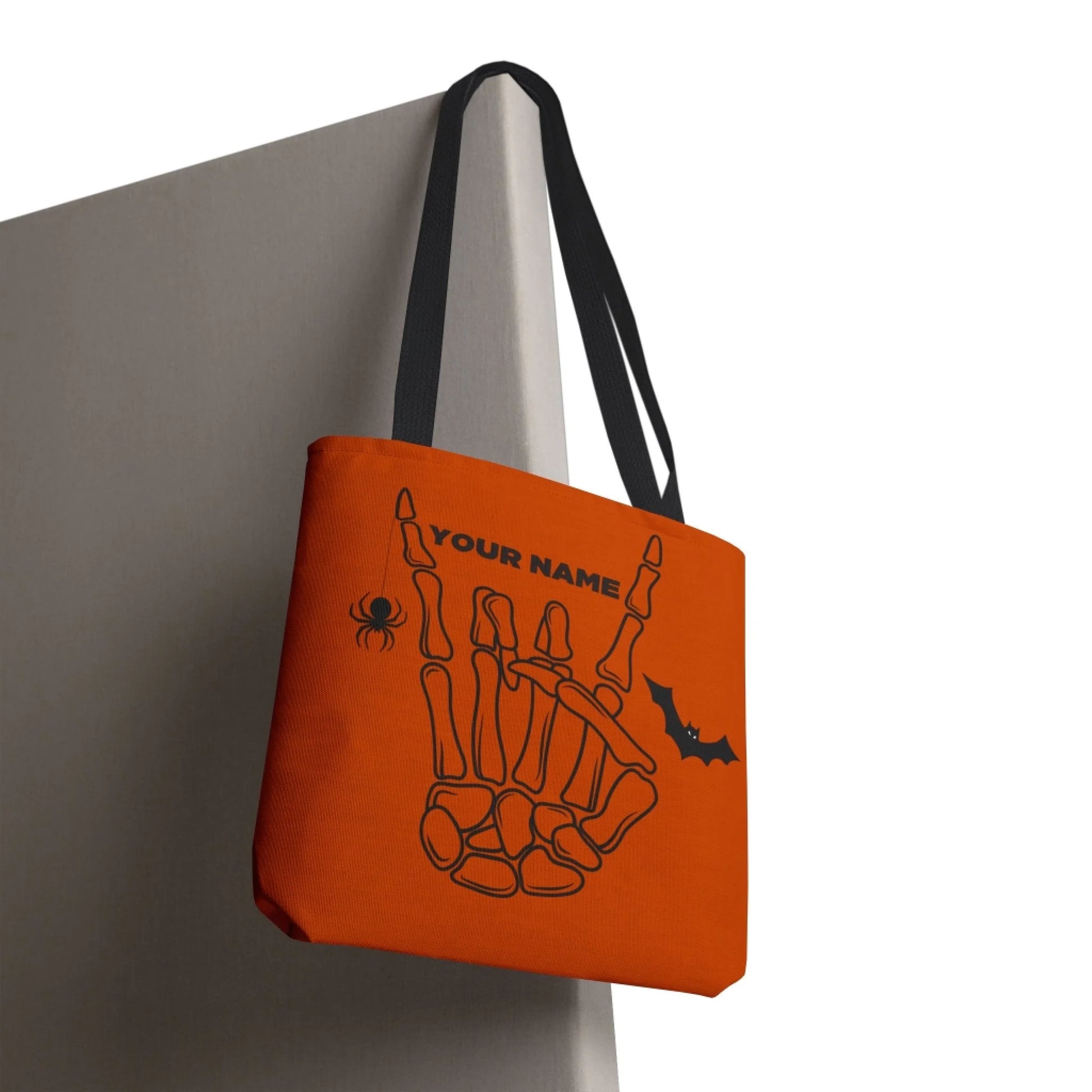 Rock On Halloween Skeleton Name Tote Bag 16x16 Hanging