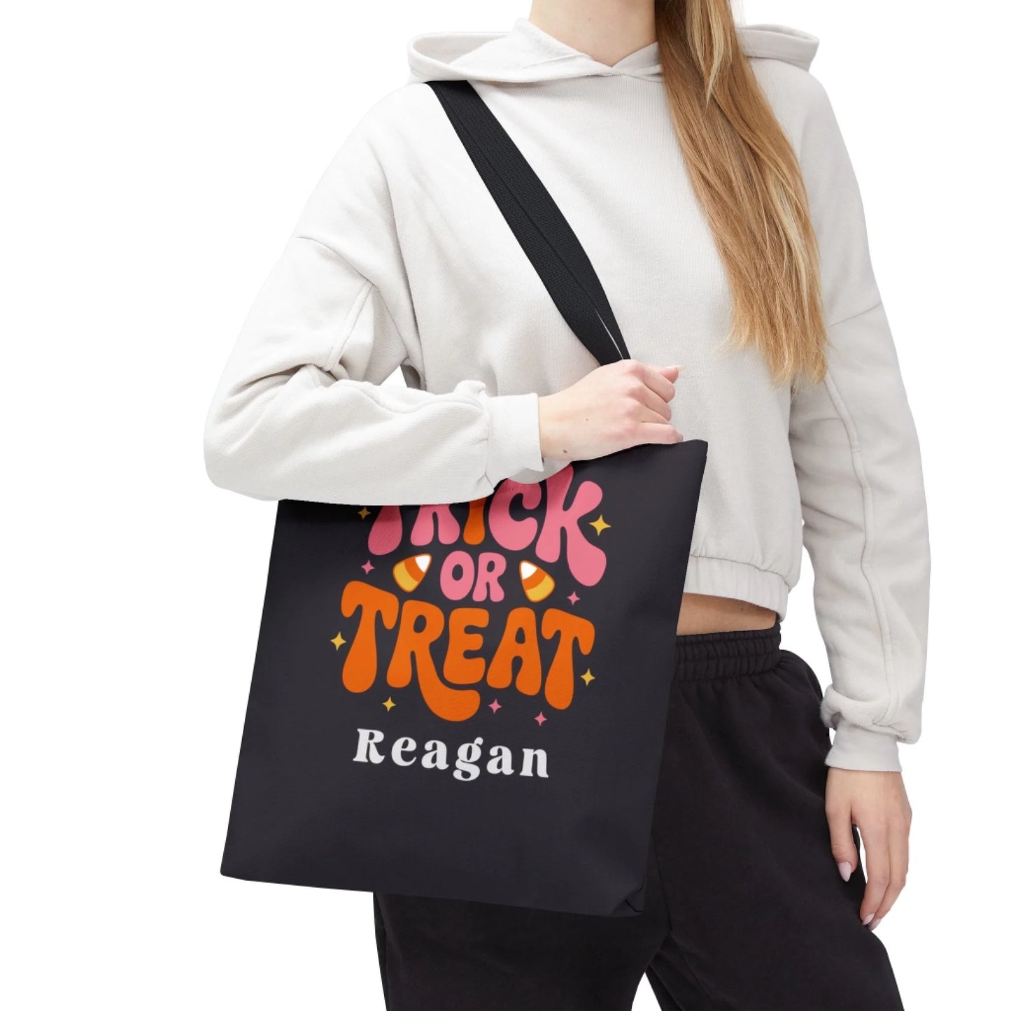 Trick or Treat Halloween Name Tote Bag - 16x16 Lifestyle